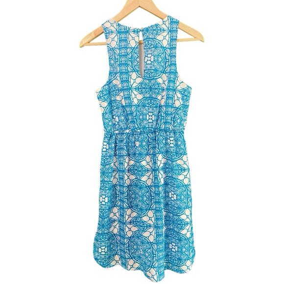 Everly Blue White Stained Glass Sleeveless Dress - Picture 2 of 5